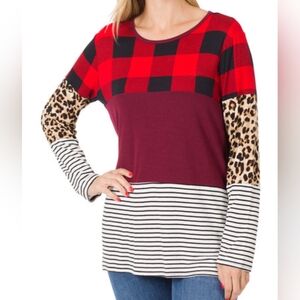 Zenana plaid leopard striped top